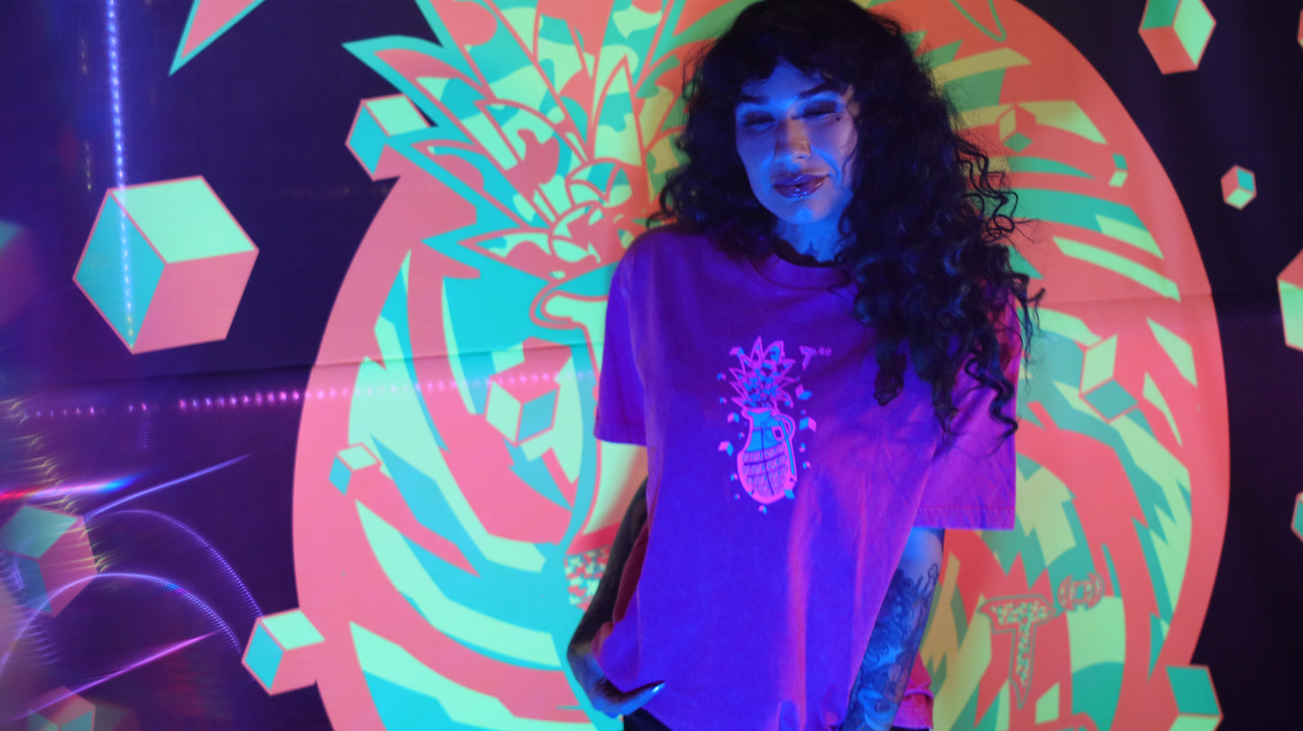 100% Cotton Pink Acid Wash Over Sized Hip Hop Short Sleeve Neon Magenta & Solar Blue