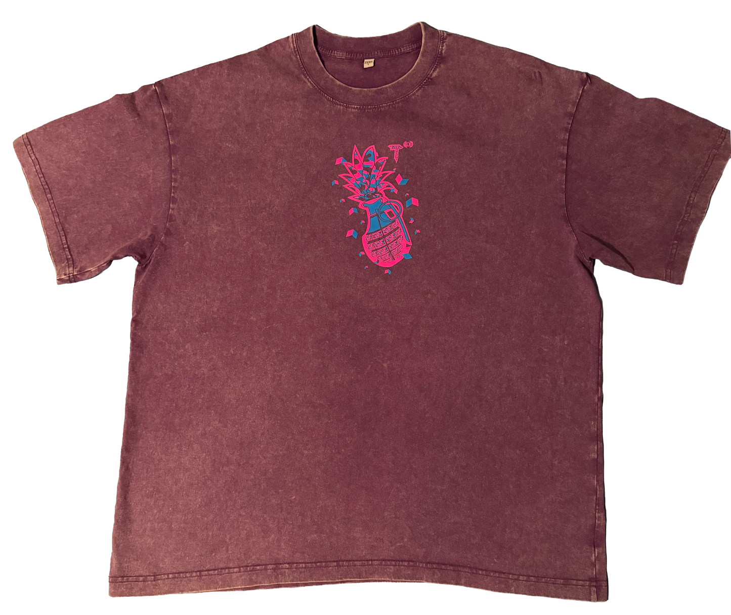 Purple Acid Wash Over Sized Hip Hop T Shirt Short Sleeve Neon Magenta Solar Blue
