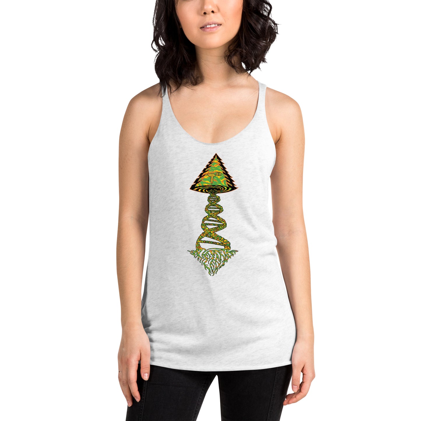 Next Level Women's Racerback Tank "DNA TREE VORTEX" Tiger Stripe Tang Edition