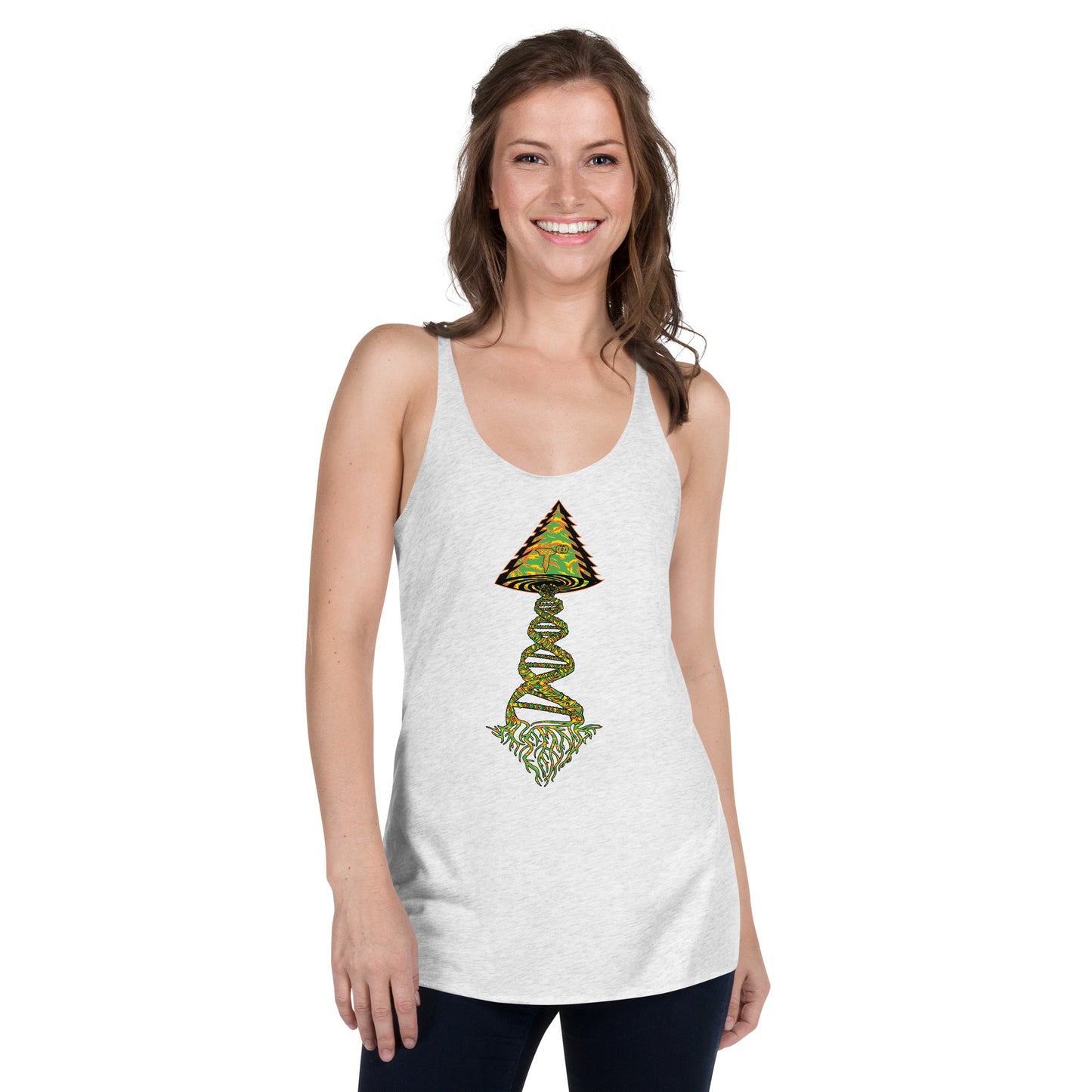 Next Level Women's Racerback Tank "DNA TREE VORTEX" Tiger Stripe Tang Edition