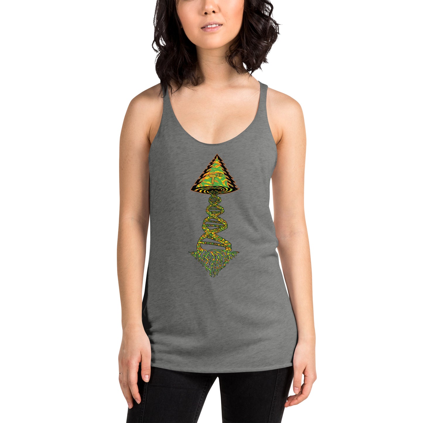 Next Level Women's Racerback Tank "DNA TREE VORTEX" Tiger Stripe Tang Edition