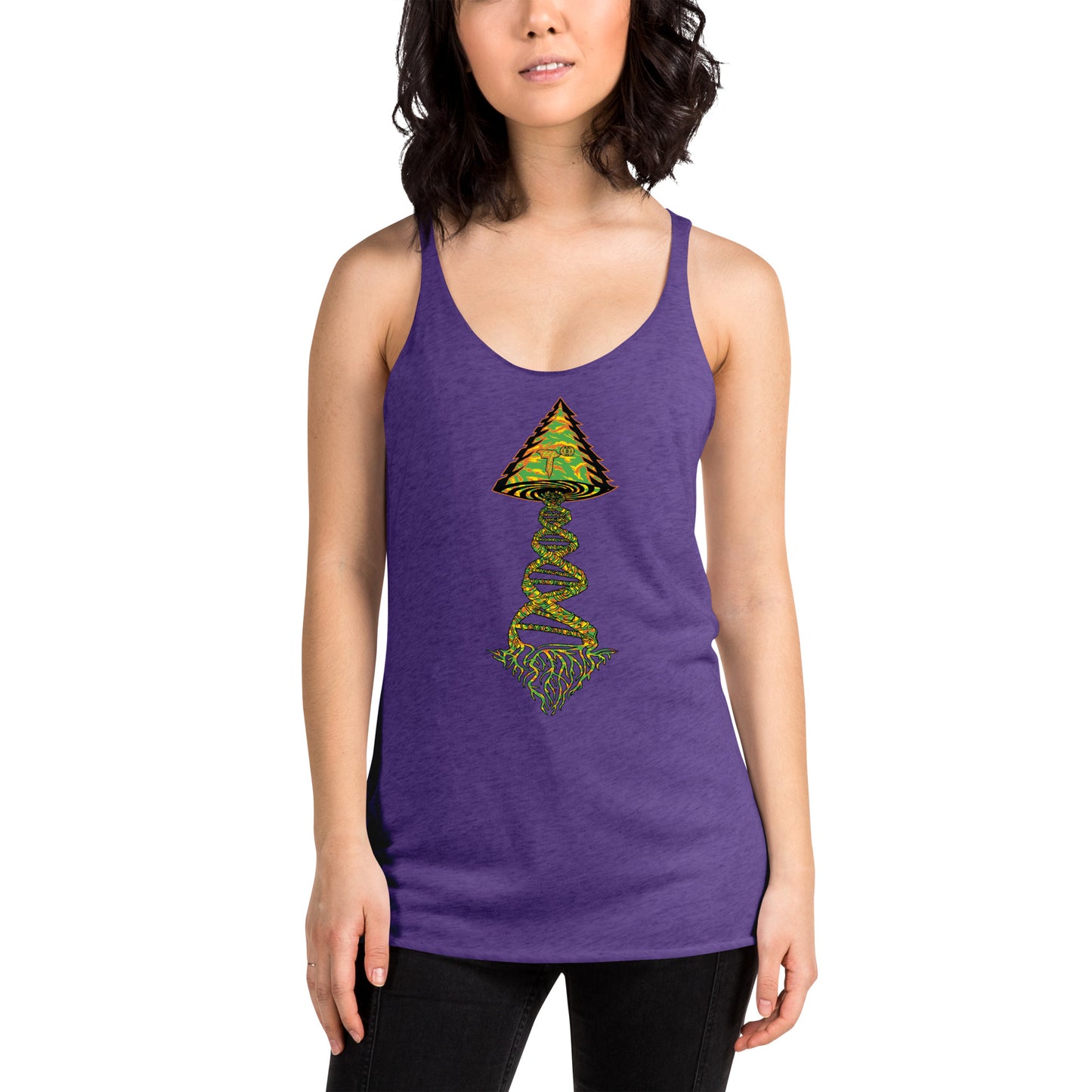 Next Level Women's Racerback Tank "DNA TREE VORTEX" Tiger Stripe Tang Edition