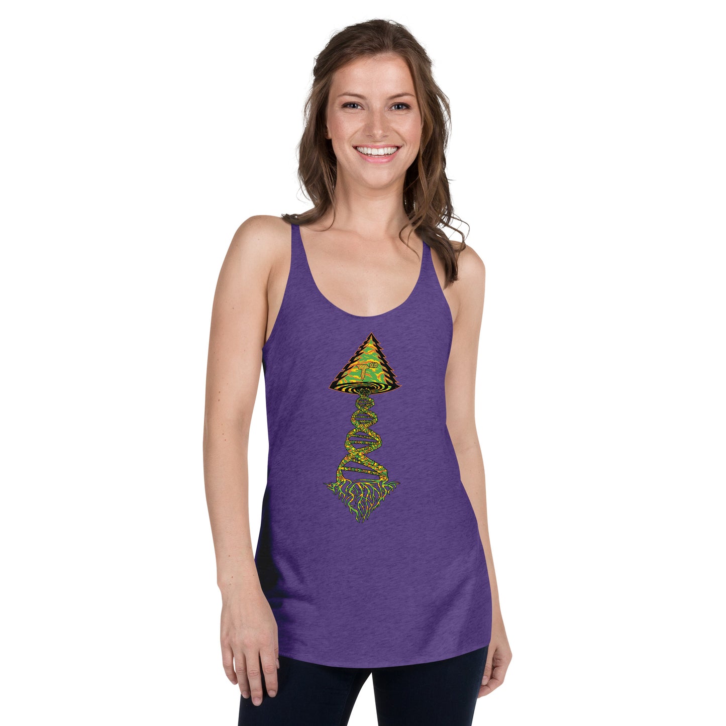 Next Level Women's Racerback Tank "DNA TREE VORTEX" Tiger Stripe Tang Edition