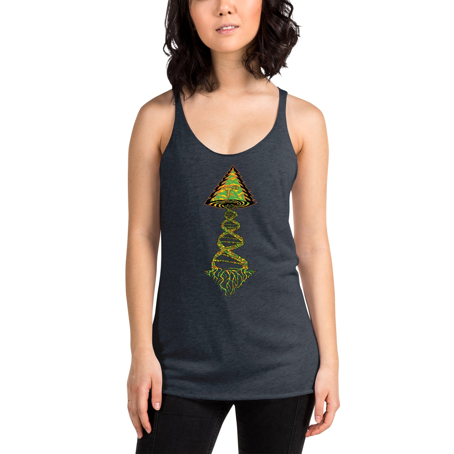 Next Level Women's Racerback Tank "DNA TREE VORTEX" Tiger Stripe Tang Edition