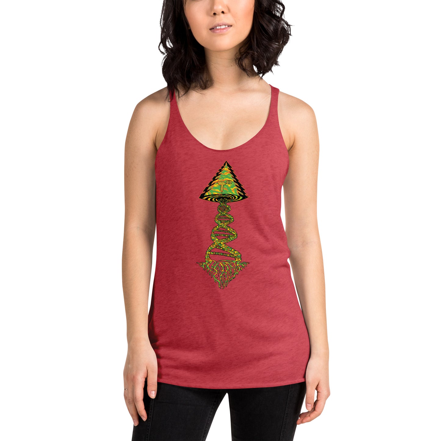 Next Level Women's Racerback Tank "DNA TREE VORTEX" Tiger Stripe Tang Edition