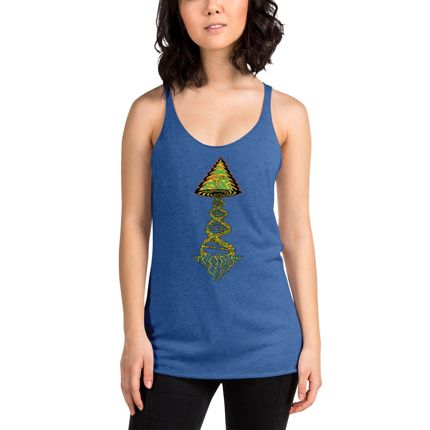 Next Level Women's Racerback Tank "DNA TREE VORTEX" Tiger Stripe Tang Edition