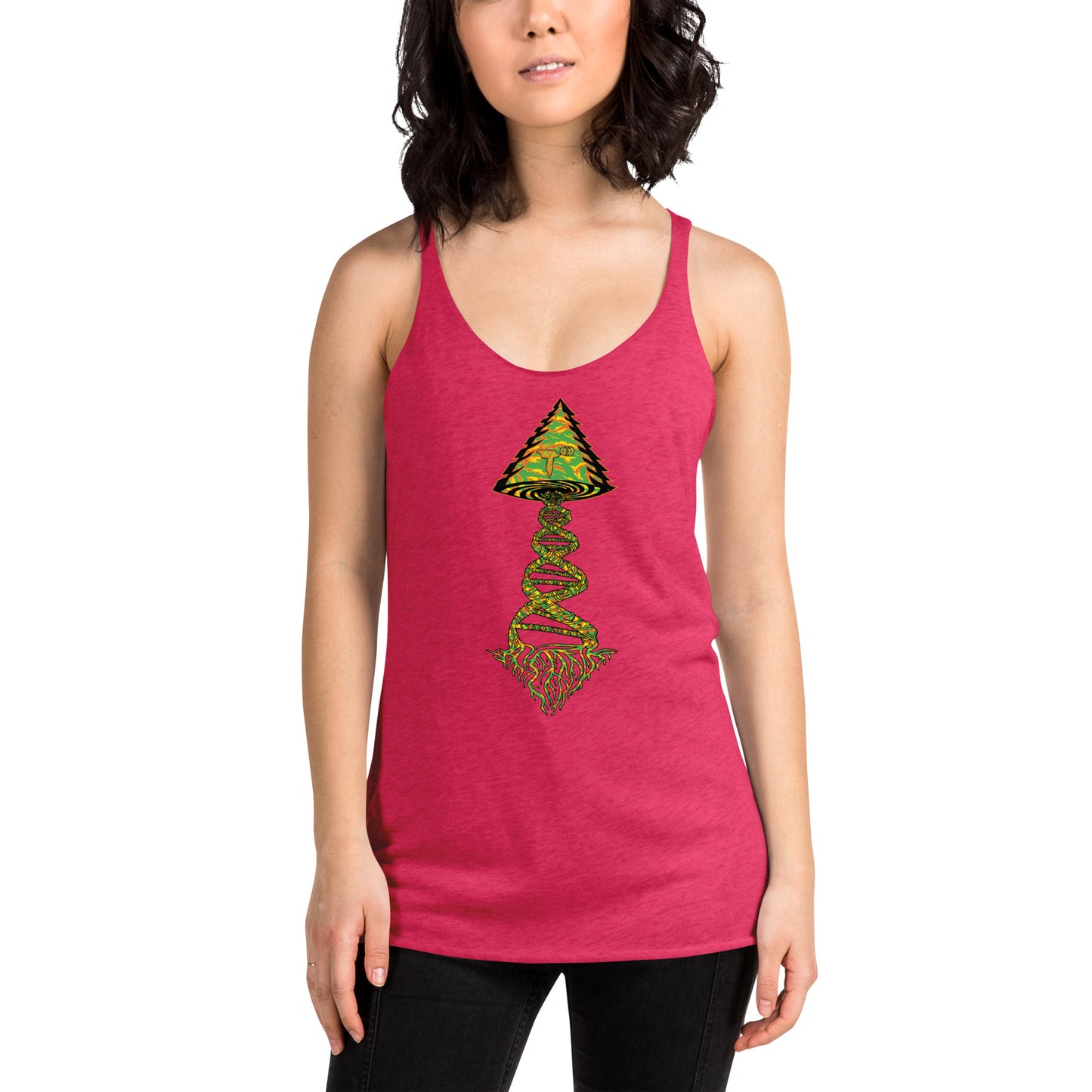 Next Level Women's Racerback Tank "DNA TREE VORTEX" Tiger Stripe Tang Edition