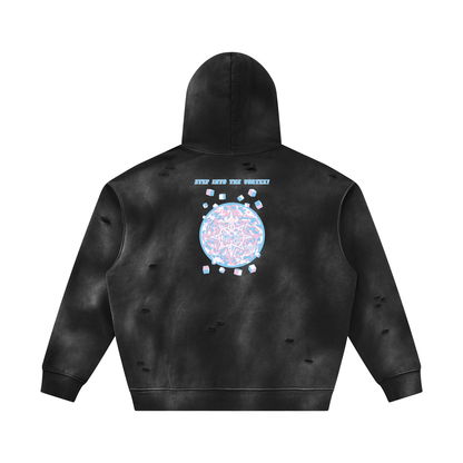 Unisex Sunfade Frayed Fleece Hoodie