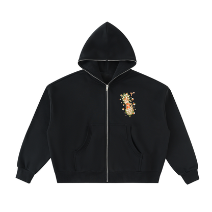 Fleeced Full-Zip Boxy Hoodie