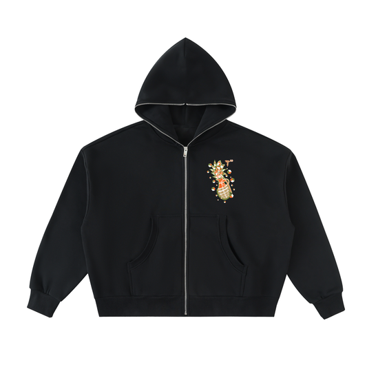 Fleeced Full-Zip Boxy Hoodie