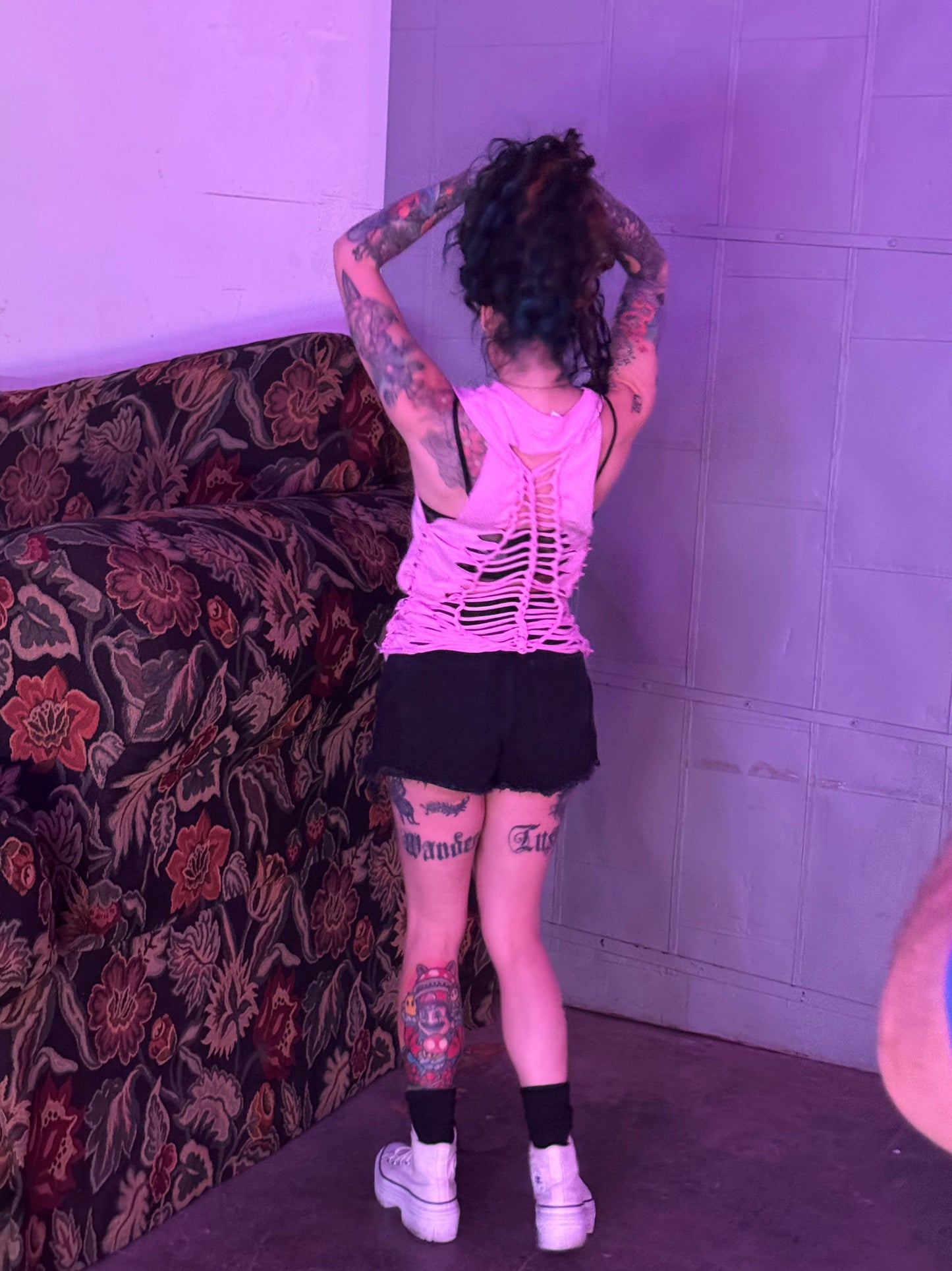 52% Cotton 48% Poly Pink Custom  back Cut up Bella Canvas Shirt