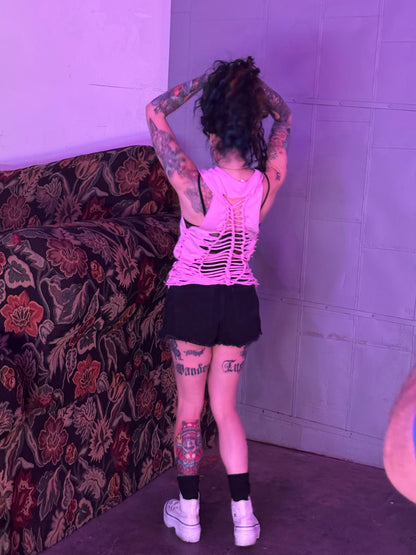 52% Cotton 48% Poly Pink Custom  back Cut up Bella Canvas Shirt
