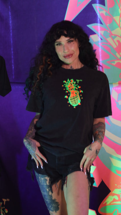 Black Over sized acid wash hip hop shirt short sleeve neon orange neon green
