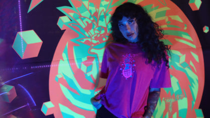 100% Cotton Pink Acid Wash Over Sized Hip Hop Short Sleeve Neon Magenta & Solar Blue