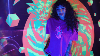 100% Cotton Pink Acid Wash Over Sized Hip Hop Short Sleeve Neon Magenta & Solar Blue