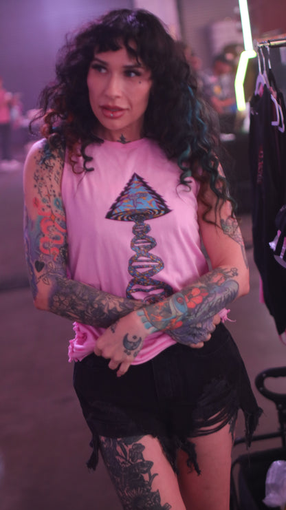 52% Cotton 48% Poly Pink Custom  back Cut up Bella Canvas Shirt