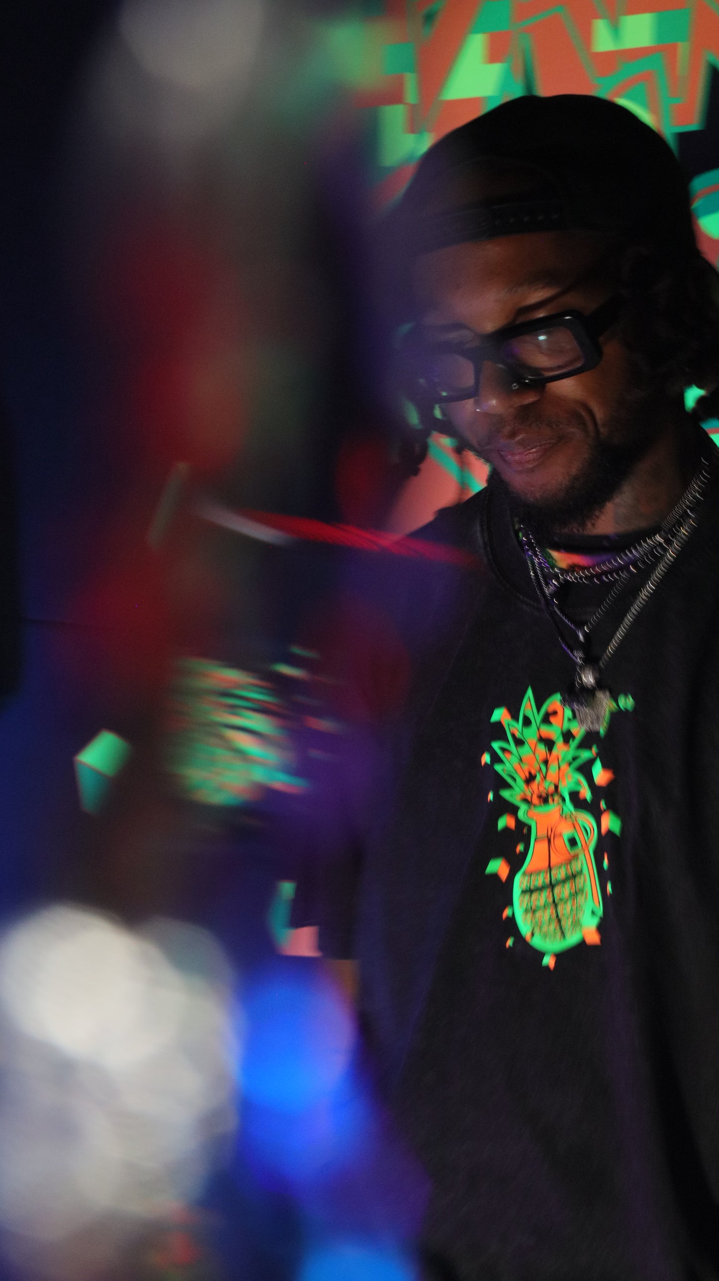 Black Over sized acid wash hip hop shirt short sleeve neon orange neon green