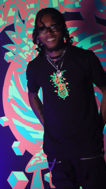 Black Over sized acid wash hip hop shirt short sleeve neon orange neon green