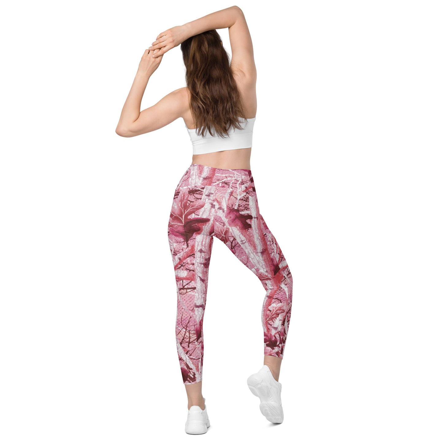 Crossover leggings with pockets "Tango Pink Real Tree"