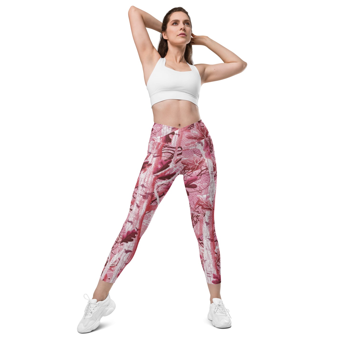 Crossover leggings with pockets "Tango Pink Real Tree"