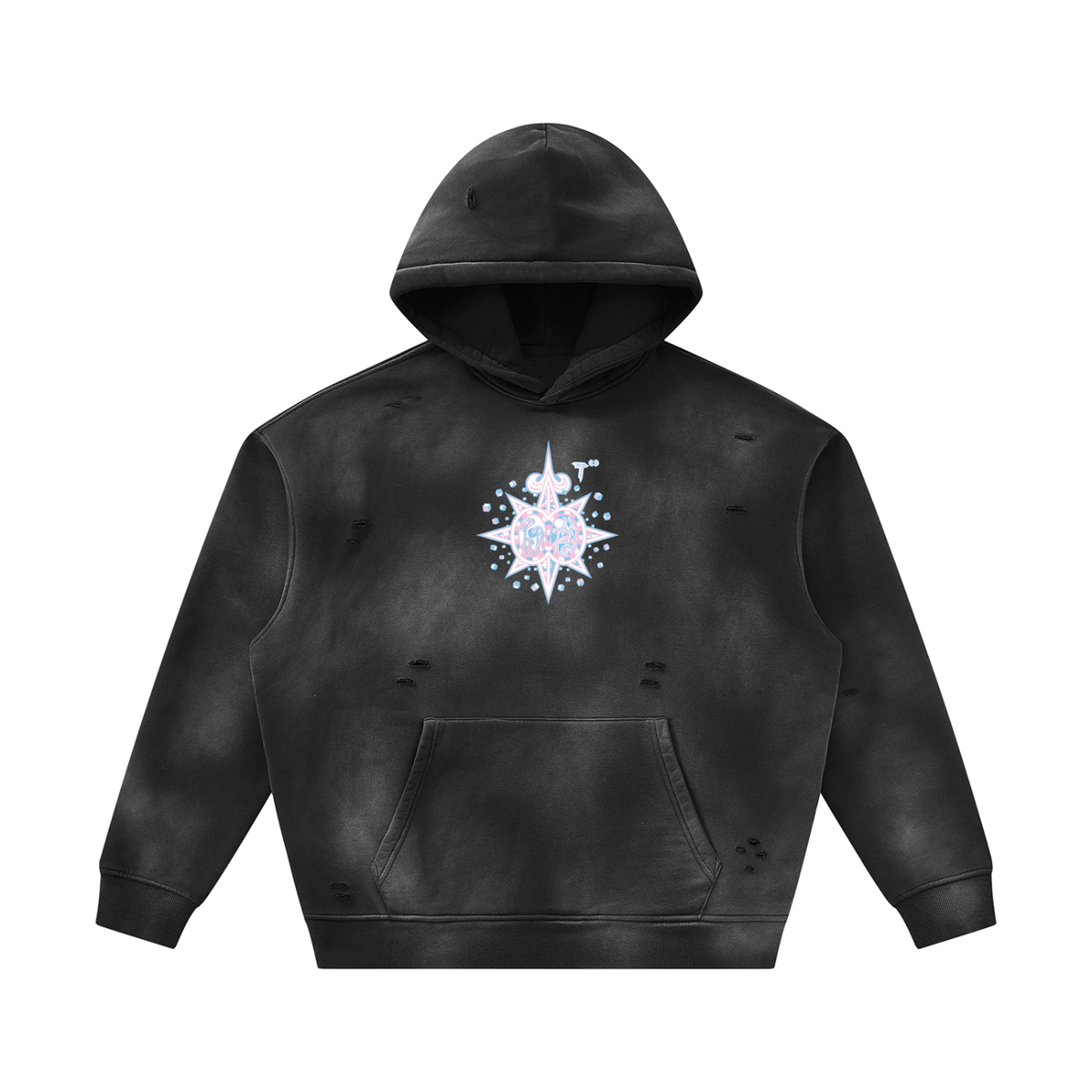 Unisex Sunfade Frayed Fleece Hoodie