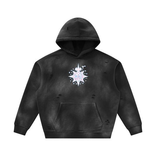 Unisex Sunfade Frayed Fleece Hoodie