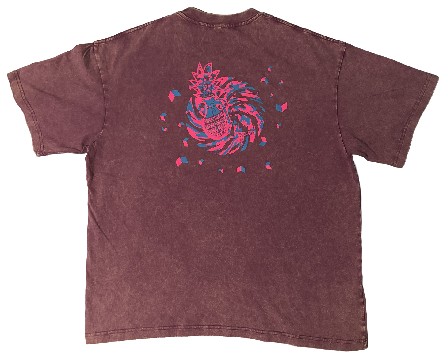 Purple Acid Wash Over Sized Hip Hop T Shirt Short Sleeve Neon Magenta Solar Blue