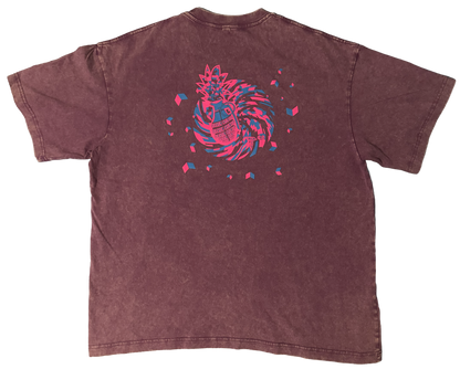 Purple Acid Wash Over Sized Hip Hop T Shirt Short Sleeve Neon Magenta Solar Blue