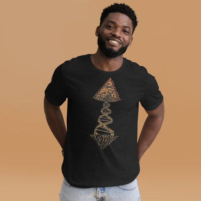 Man wearing a Tango Tree Of Life t-shirt featuring a unique design on a black background.