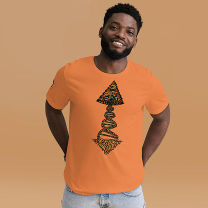 Tango Tree Of Life t-shirt featuring a vibrant orange color and unique graphic design worn by a smiling man