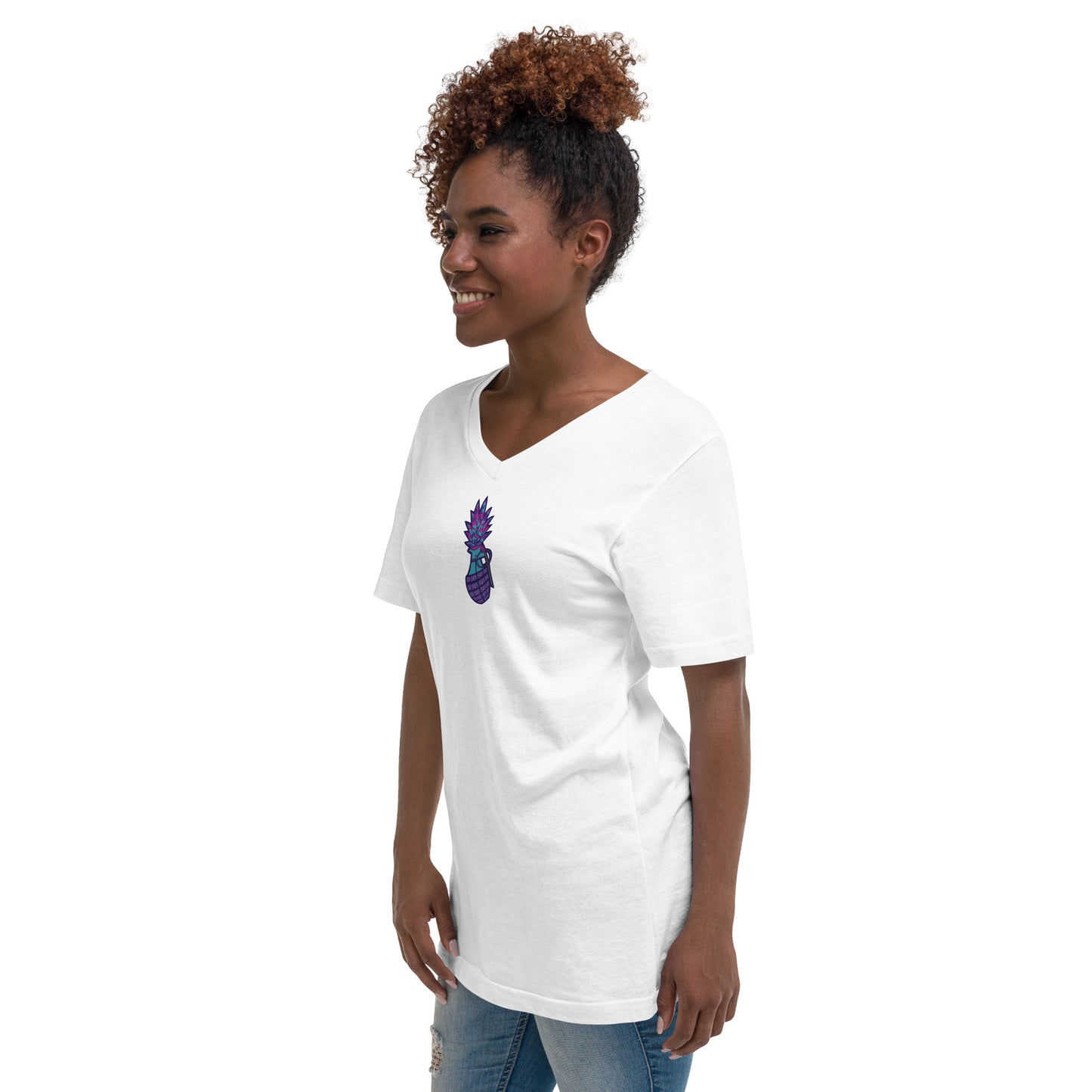 Bella Canvas Unisex Short Sleeve V-Neck T-Shirt "Digi The Pineapple Grenade Vortex" Digital Magic Edition